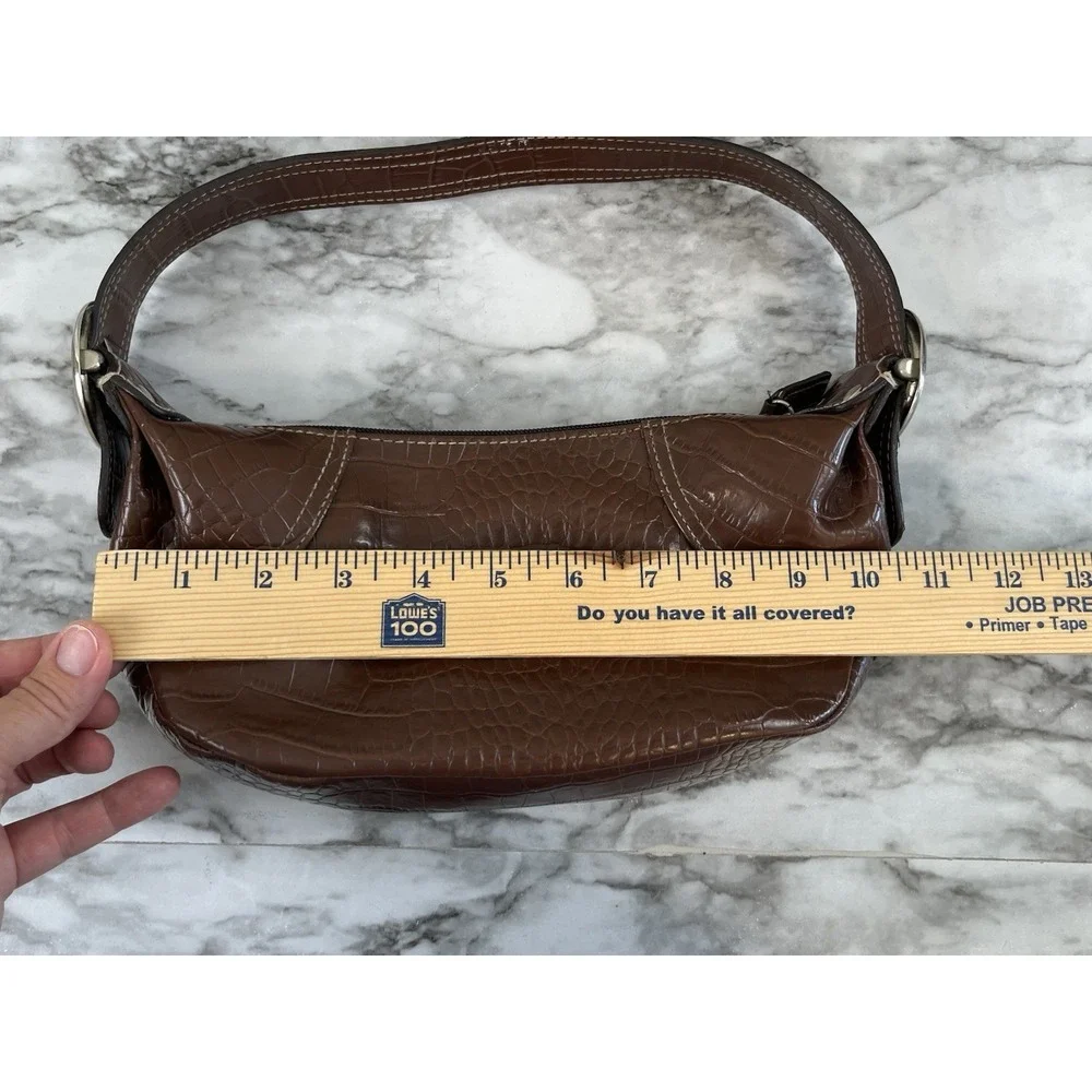 Axcess Croc Embossed Y2K Vtg Brown Shoulder Bag Buckle Zip